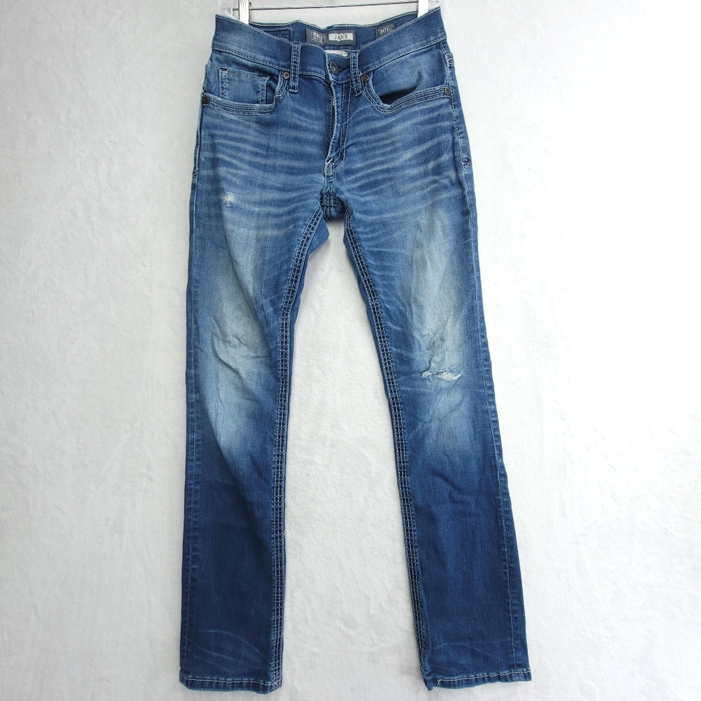 BKE Buckle Size 31Lx31 Jake Straight Leg Distressed Wash Blue Jeans *Flaw